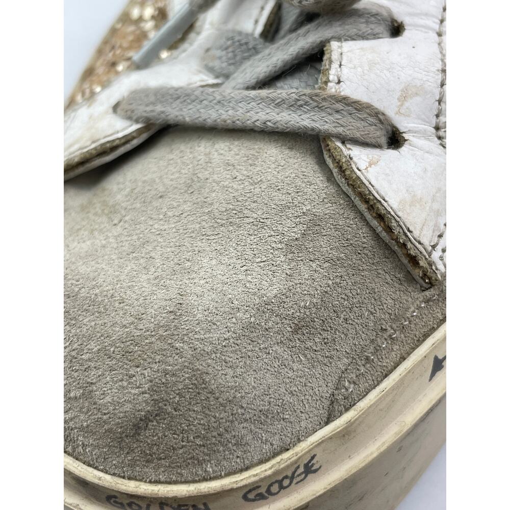 Golden Goose Gold Suede Glitters Star Patch Lace Up Round Toe Sneakers Shoes 10 - Picture 6 of 9